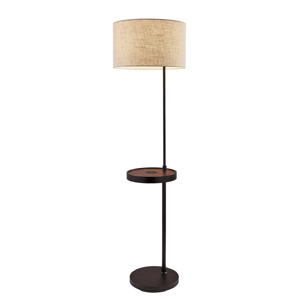 Oliver 20" Matte Black & Walnut Floor Lamp with Wireless Charging Shelf