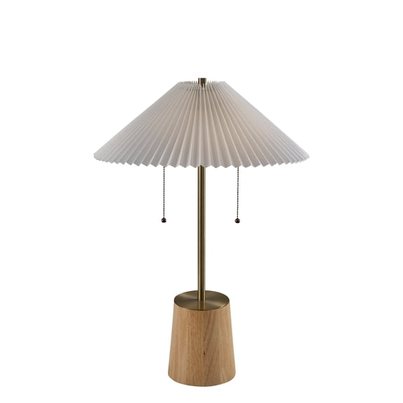 Adesso Ophelia 27" 2-Light Pull Chain Wood & Antique Brass Table Lamp with Tapered Shade