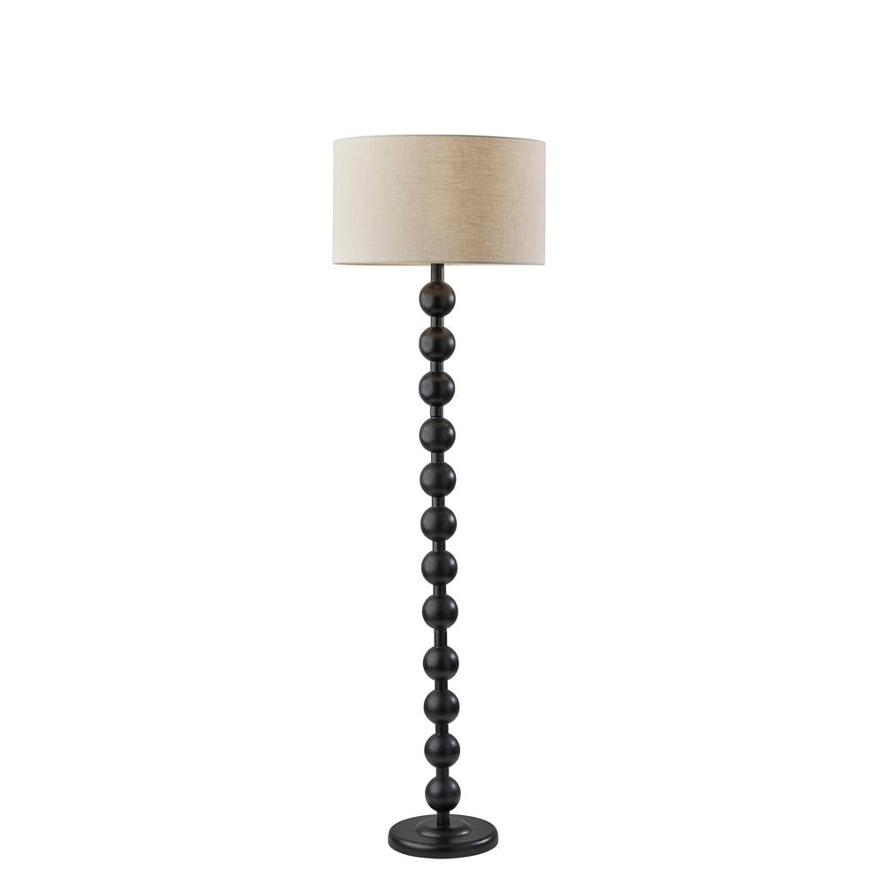 Orchard 62" Black Wood Floor Lamp with Linen Drum Shade