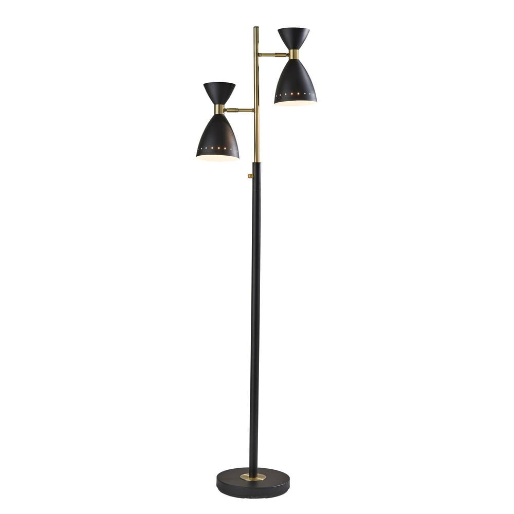 Mid-Century Modern Adjustable Black Metal Tree Floor Lamp