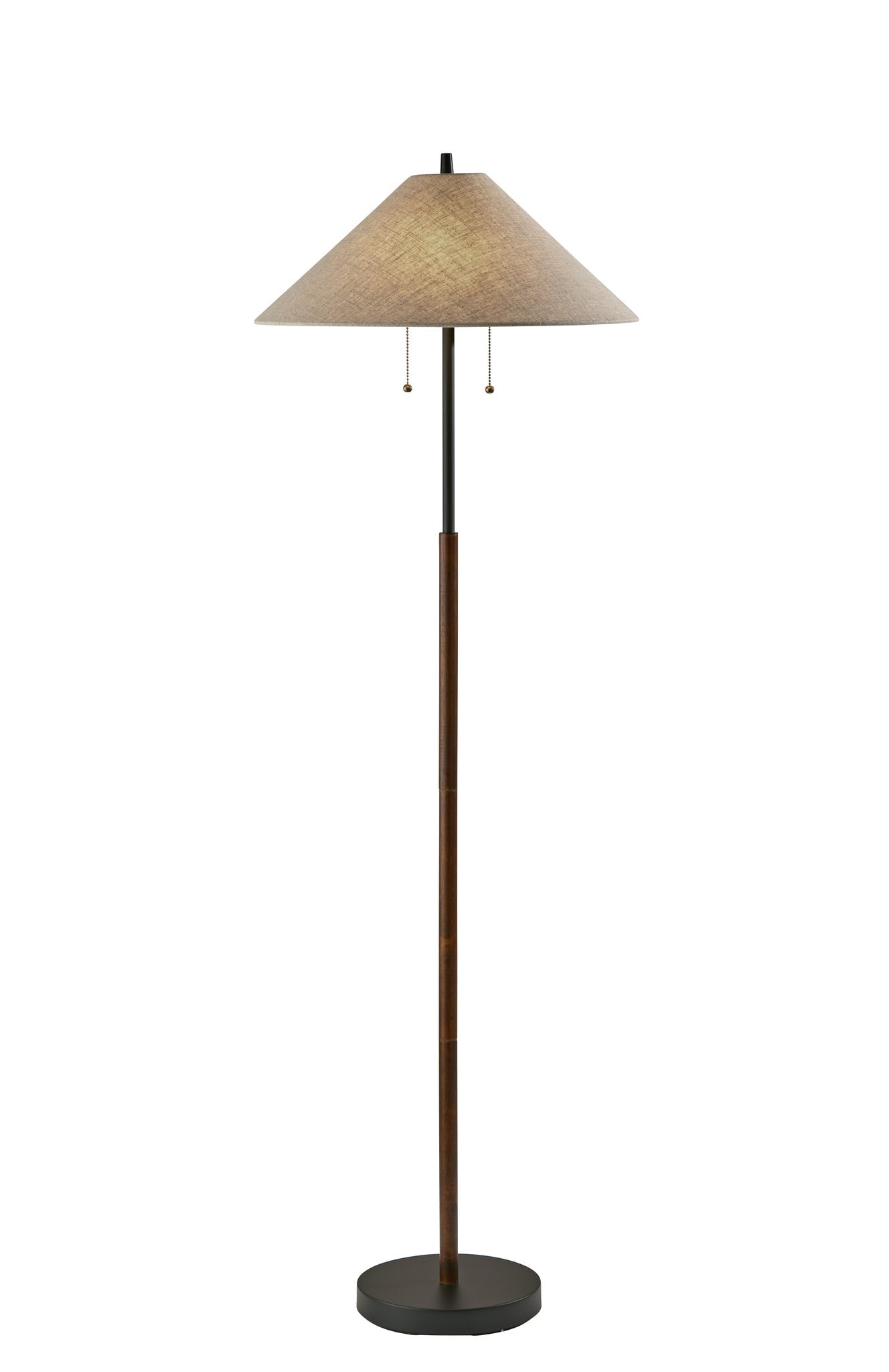 Edison Walnut and Black Metal Floor Lamp with Tan Shade