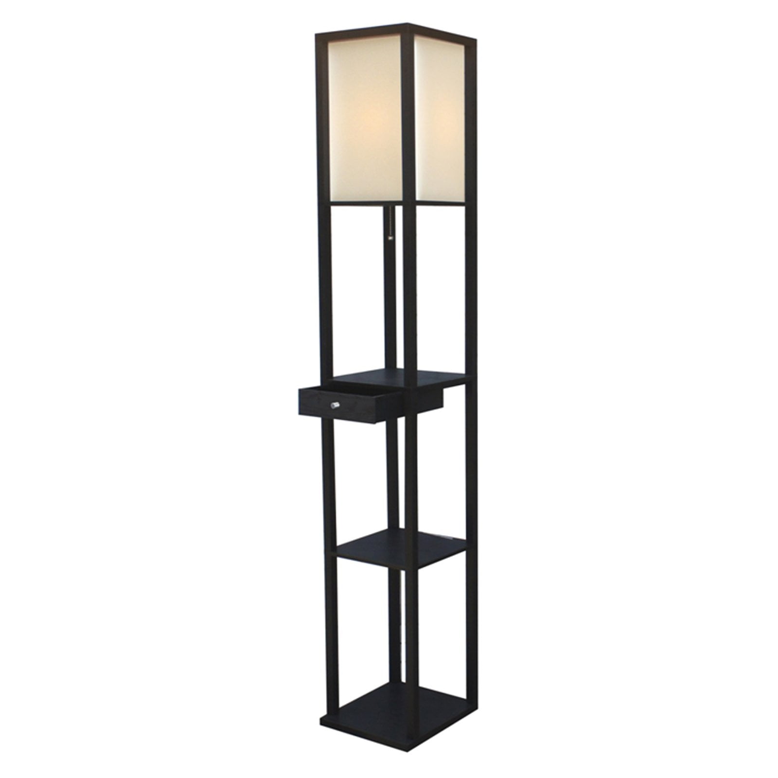 Black MDF Shelf Floor Lamp with Drawer and Lampshade
