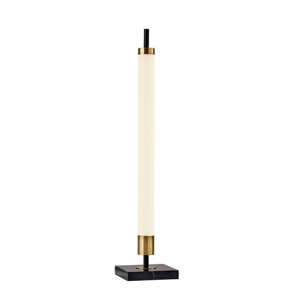 Adesso Piper 30" Dimmable Black Marble & Antique Brass LED Table Lamp with Frosted Shade