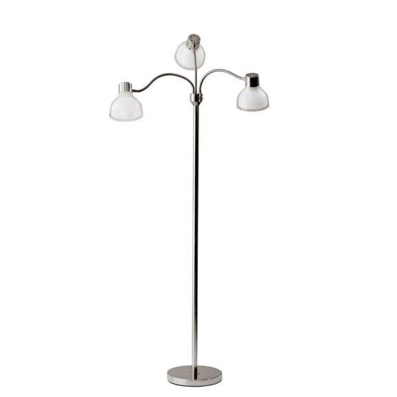 Adesso Presley 69" 3-Light Modern Adjustable Head Polished Nickel Gooseneck Floor Lamp with Clear Solid Print Shades