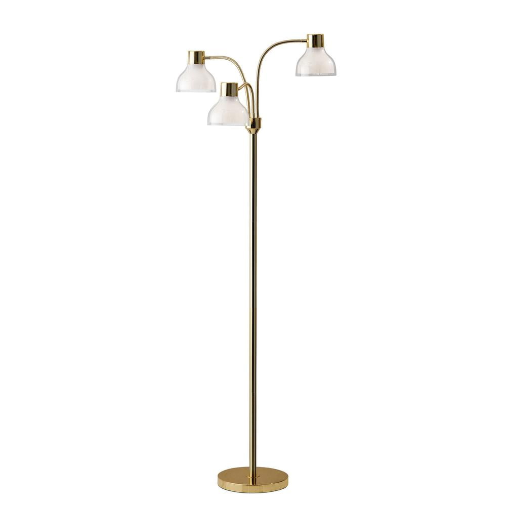 Presley Adjustable 3-Arm Arc Floor Lamp in Shiny Gold with Frosted Shade