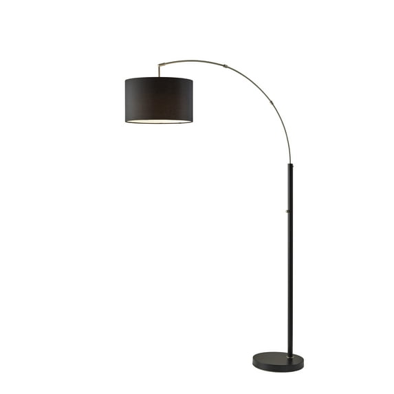 Adesso Preston Arc Lamp, Black & Brushed Steel, Black rPet Sustainable Fabric - made from recycled water bottles! Shade