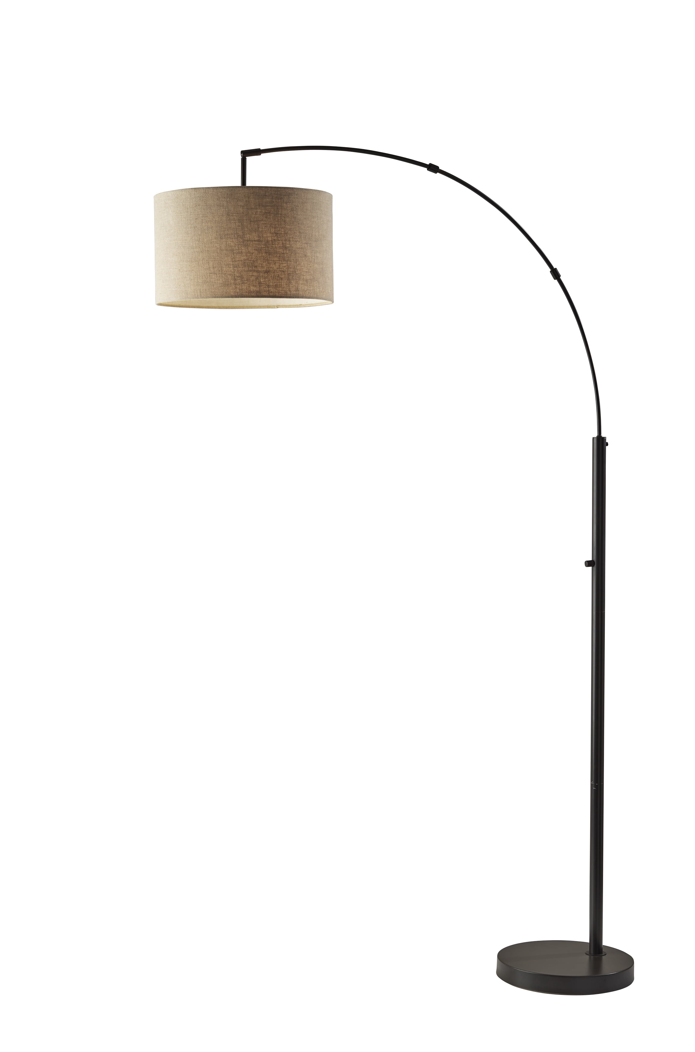 Adesso Preston Arc Lamp, Dark Bronze, Light Brown Textured Fabric Shade