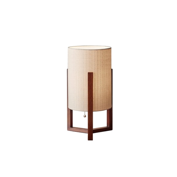 Adesso Quinn 17" Pull Chain Walnut Birch Wood Table Lantern with Natural Linen Drum