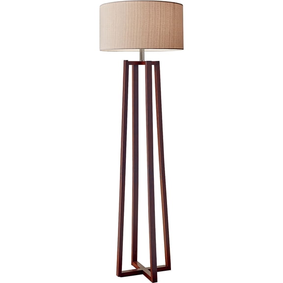 Adesso 60" Wood  Quinn Floor Lamp, Walnut Finish with Natural Linen Fabric Shade