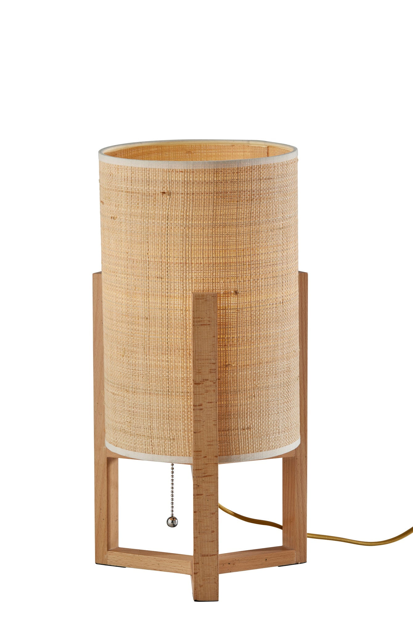 Quinn Natural Wood Table Lantern with Woven Raffia Shade