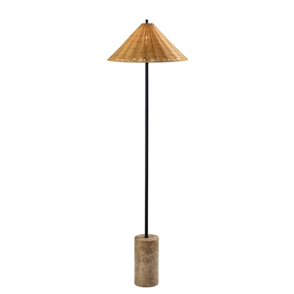 Adesso Rayne 67.13" Boho Brown Marble & Black Floor Lamp with Natural Rattan Shade