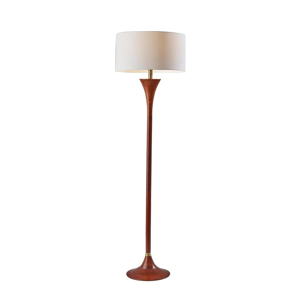 Rebecca 60" Walnut Rubberwood Floor Lamp with Antique Brass Accent