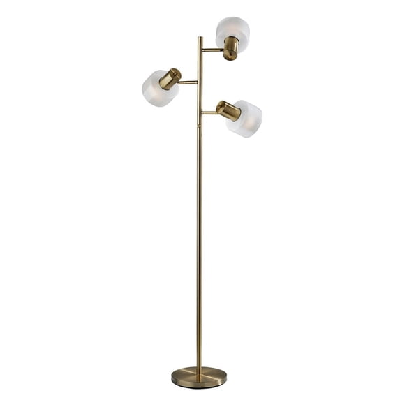 Adesso Rhodes 67.5" 3-Light Mid-Century Adjustable Head Antique Brass Multi-Head Lamps Floor Lamp with White Shades