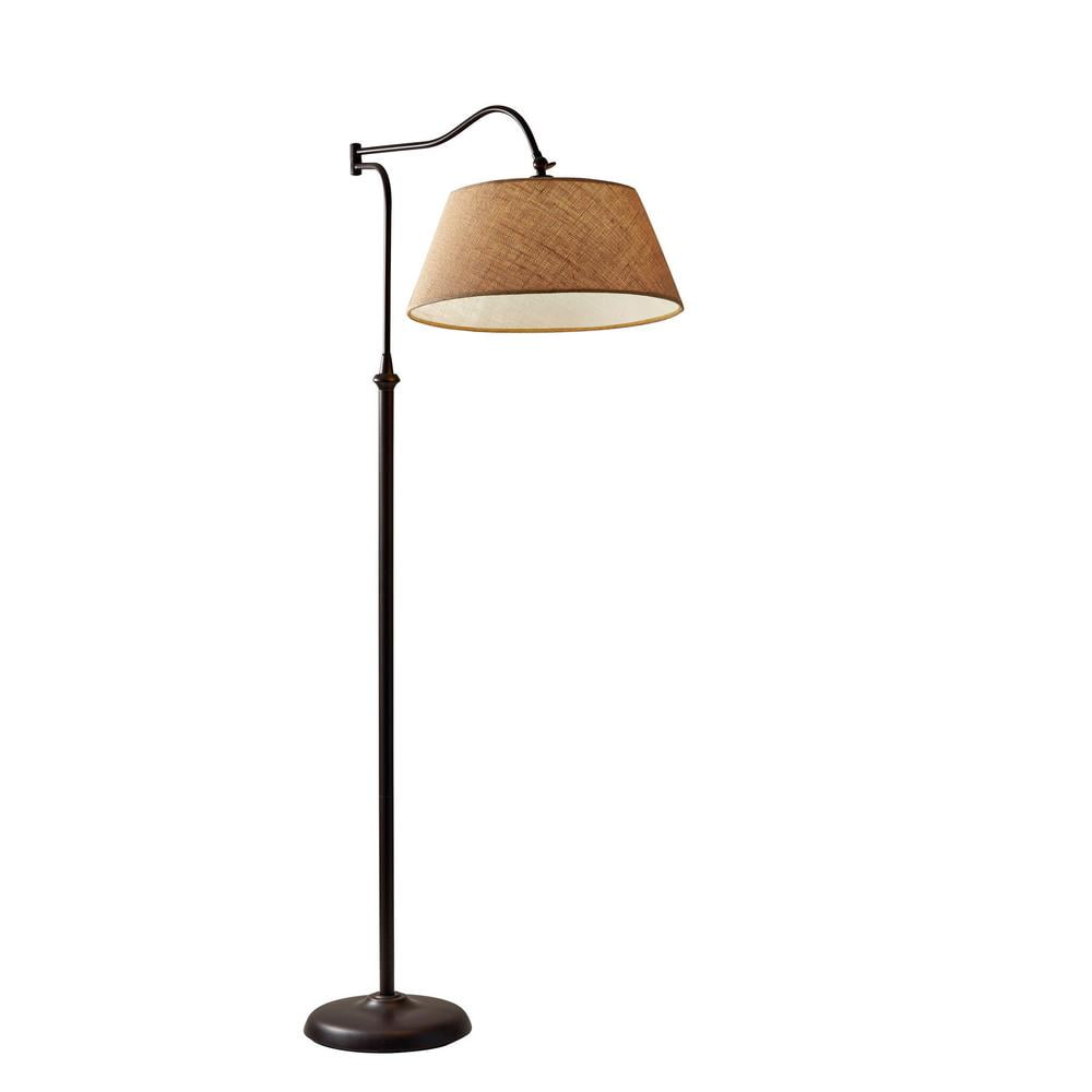 Antique Bronze Adjustable Swing Arm Floor Lamp with Burlap Shade