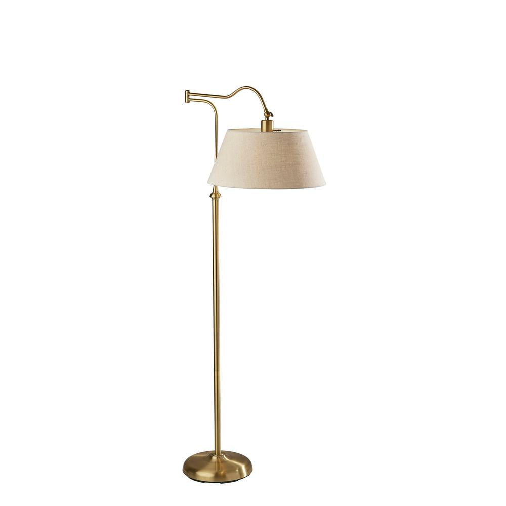 Antique Brass Adjustable Floor Lamp with Cream Shade