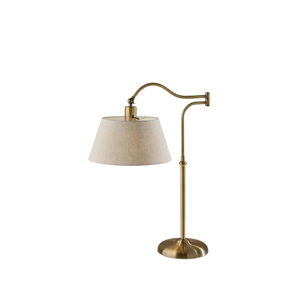 Antique Brass Adjustable Swing Arm Table Lamp with Cream Shade
