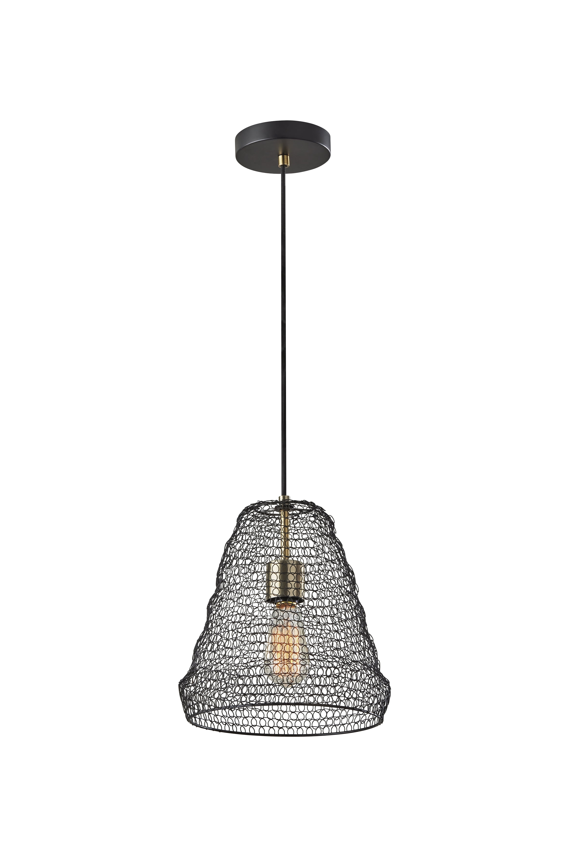 Adesso Sheridan Pendant, Black with Antique Brass Accents, Metal Wire Mesh Shade