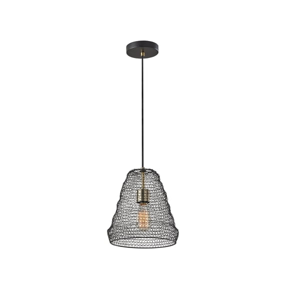 Adesso Sheridan Pendant, Black with Antique Brass Accents, Metal Wire Mesh Shade