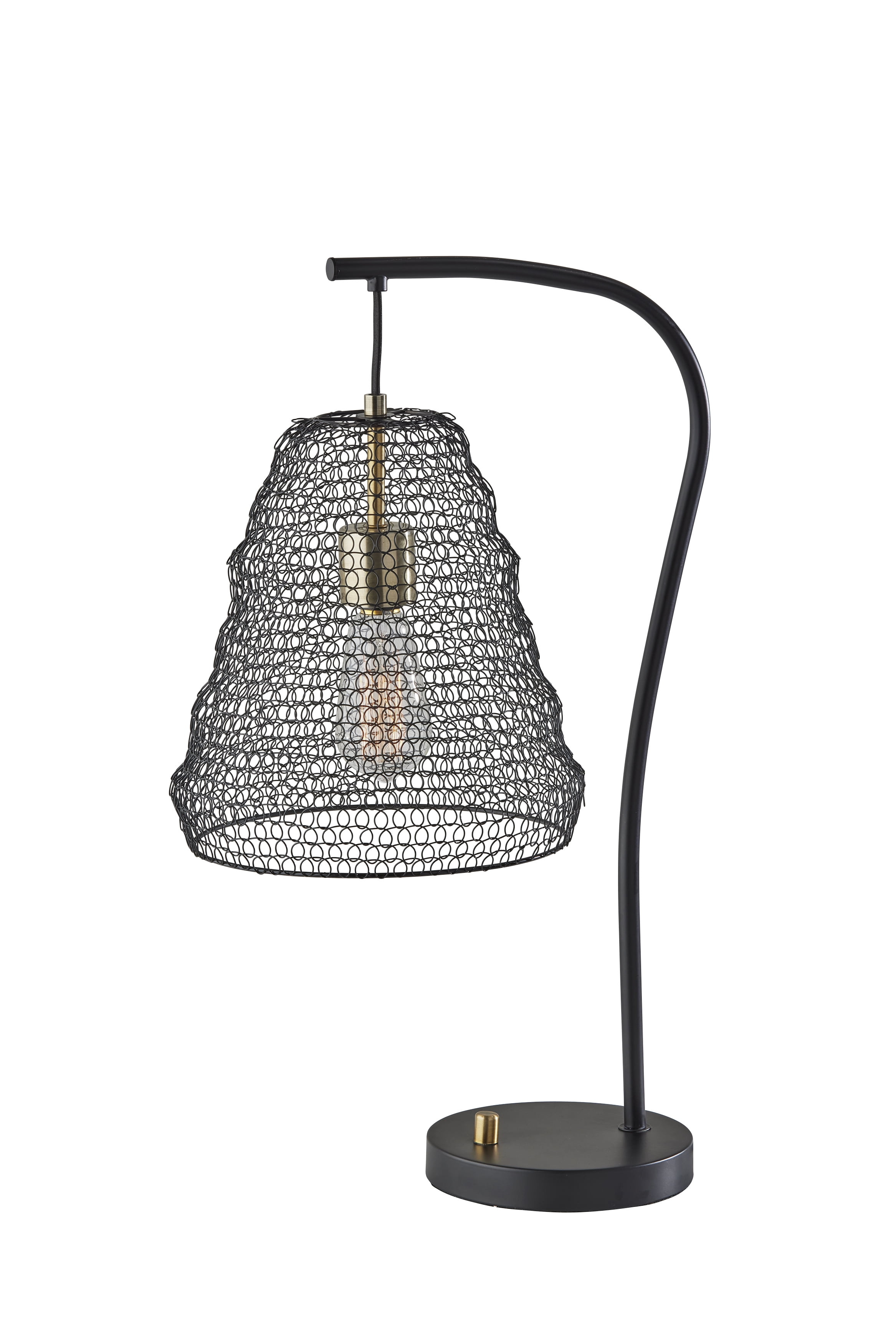 Adesso Sheridan Table Lamp, Black with Antique Brass Accents, Metal Wire Mesh Shade