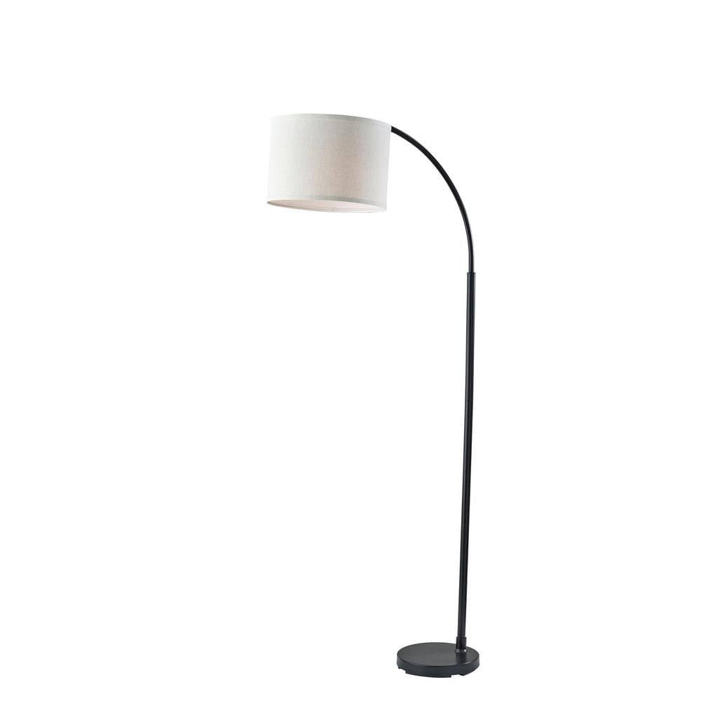 Jace 64" Black Metal Arc Floor Lamp with Off-White Shade