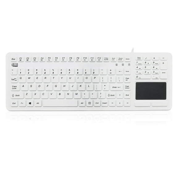 Adesso Antimicrobial Waterproof Touchpad Keyboard (White) - Cable Connectivity - USB Interface - 104 Key(s) - English (US) - QWERTY Layout - Computer - TouchPad - Membrane Keyswitch - White
