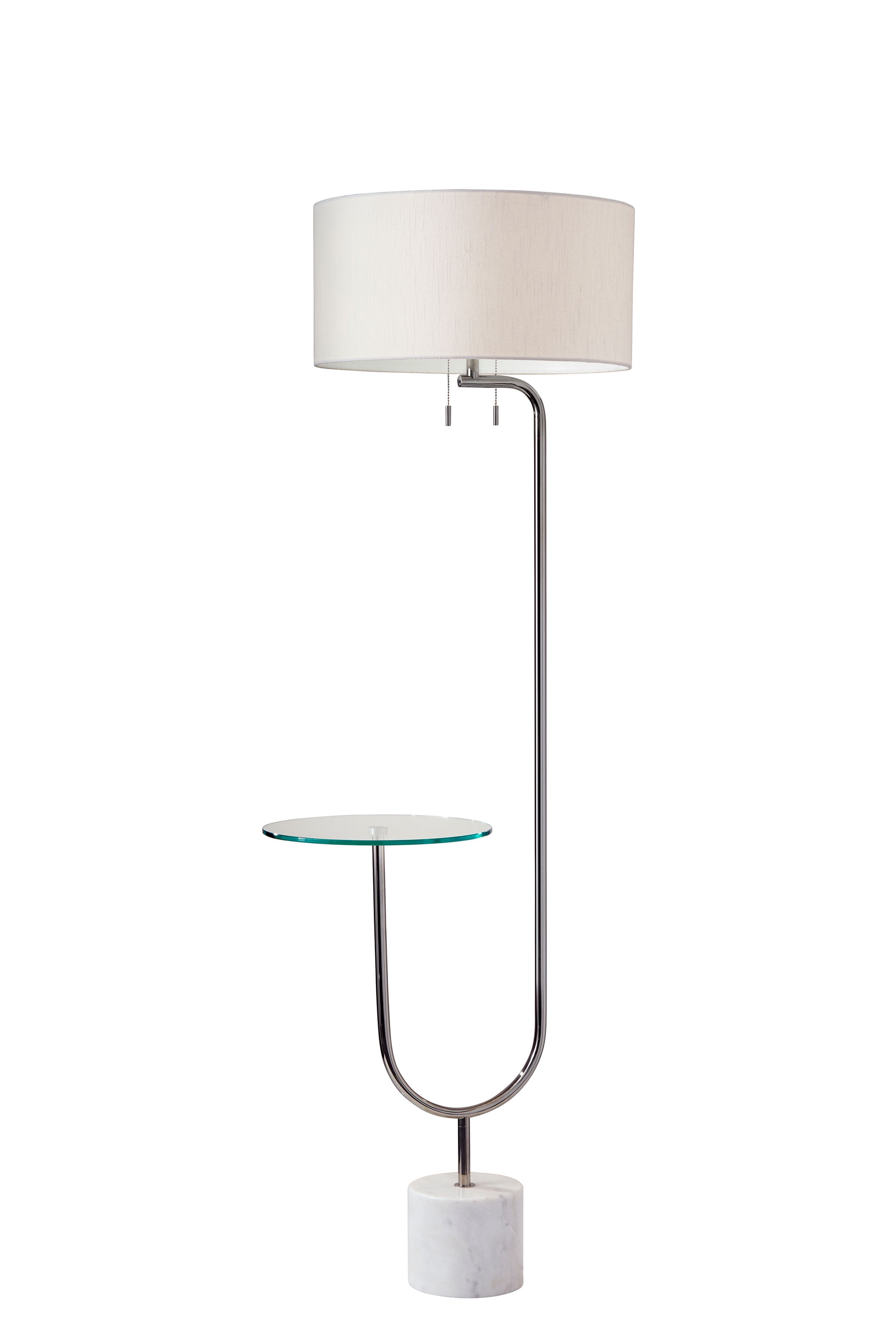 Polished Nickel Shelf Floor Lamp with Glass Table