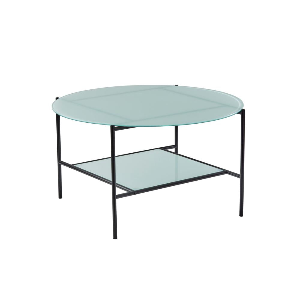 Modern Black Metal and White Glass Two-Tier Coffee Table