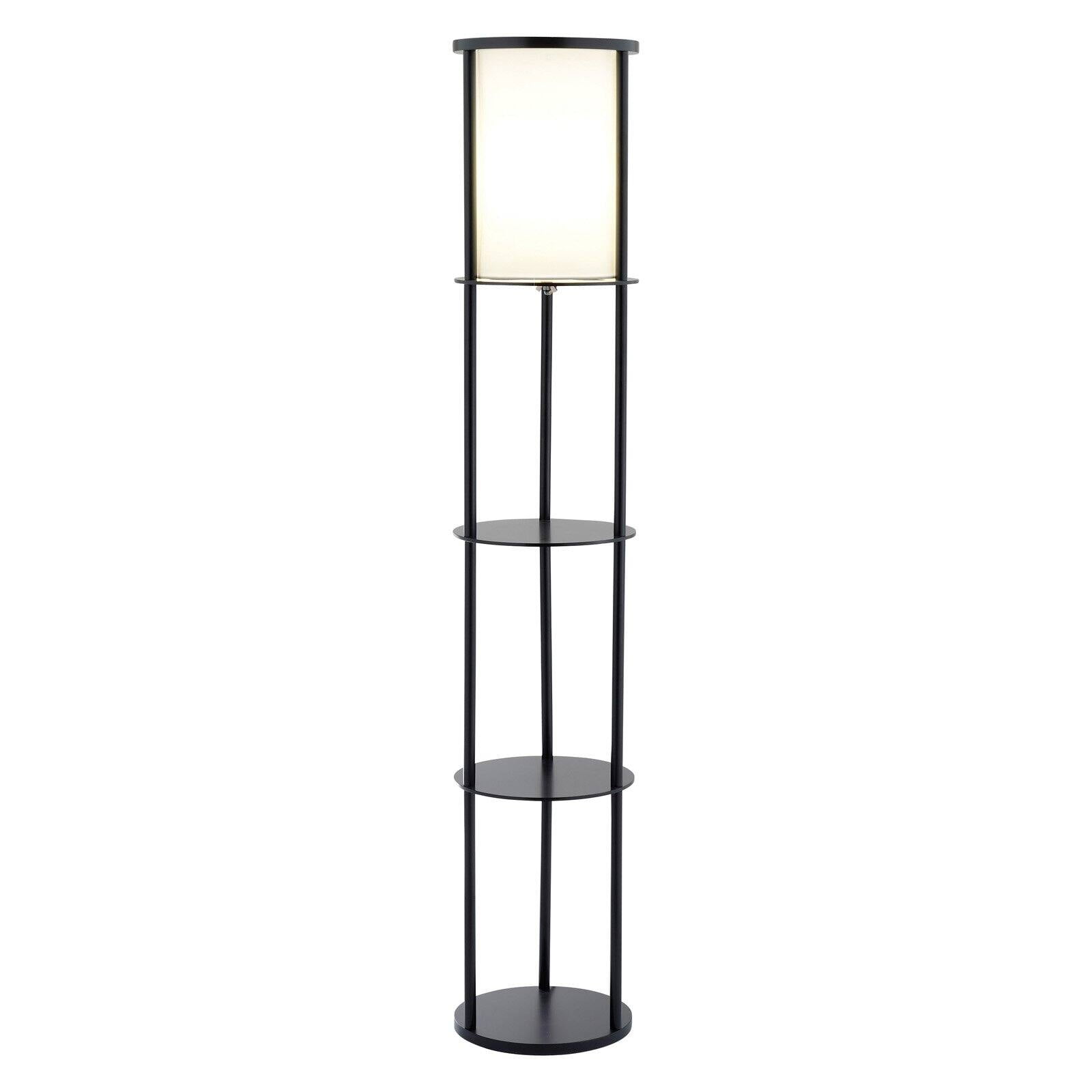 Black Wood Floor Lamp with Circular Storage Shelves