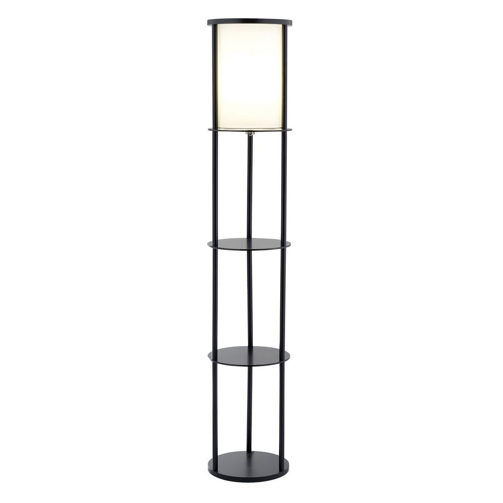Black Wood Floor Lamp with Circular Storage Shelves