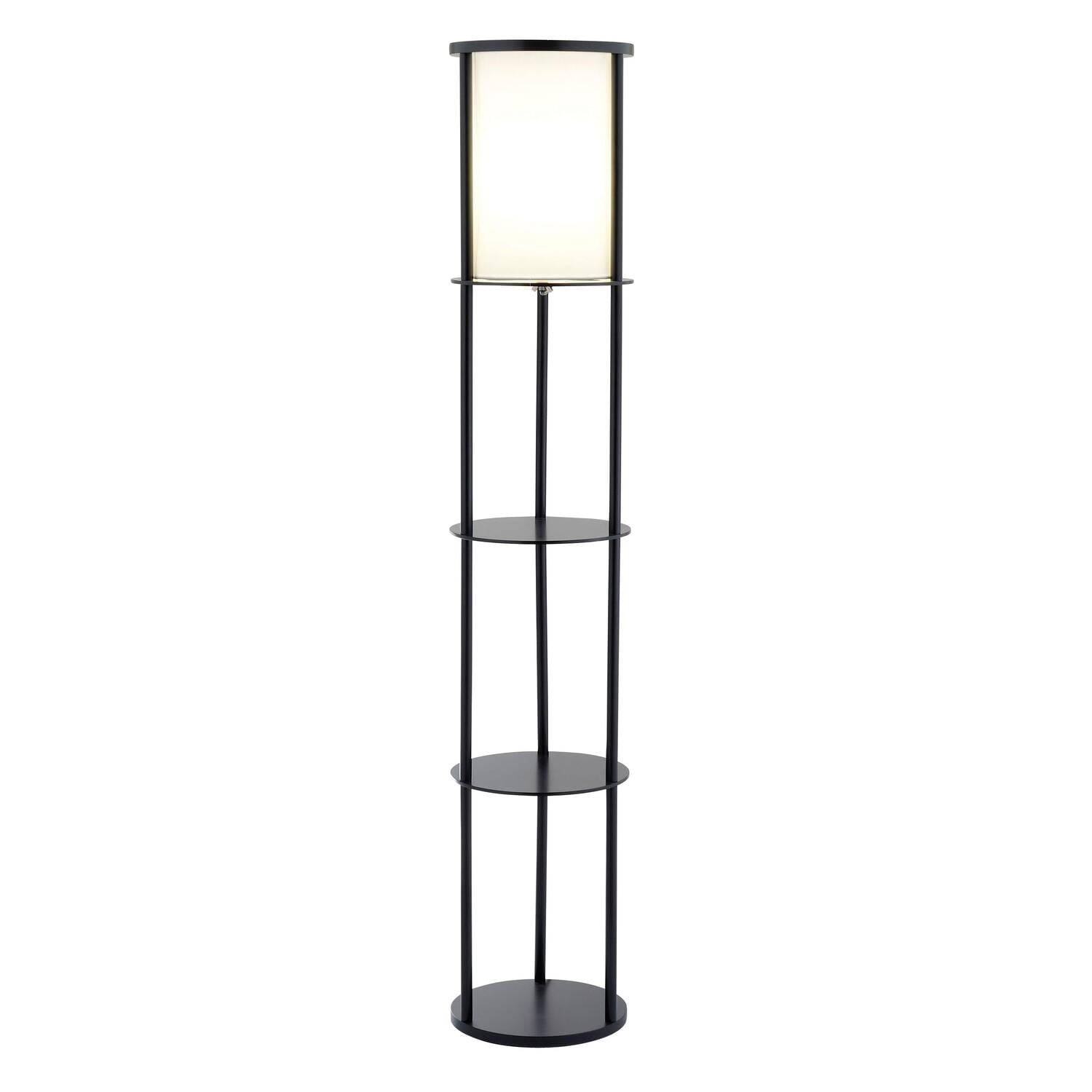 Black Wood Floor Lamp with Circular Storage Shelves