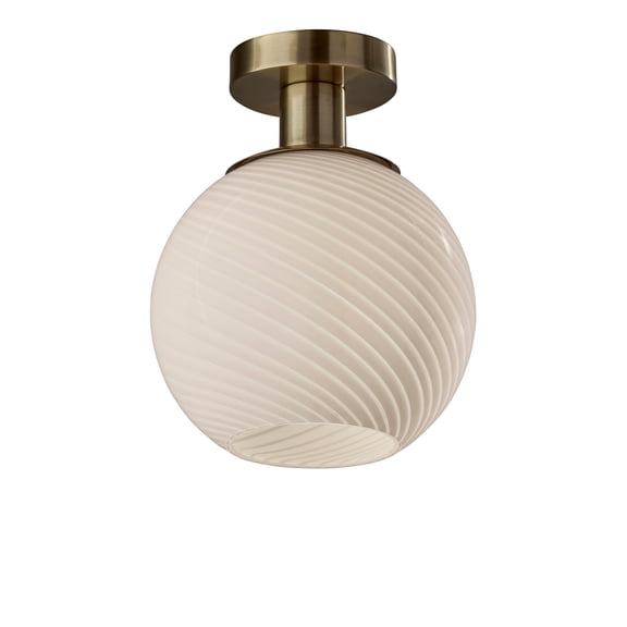 Adesso Swirl 9.5" 1-Light Antique Brass Flush Mount with Swirl Glass Round Shade