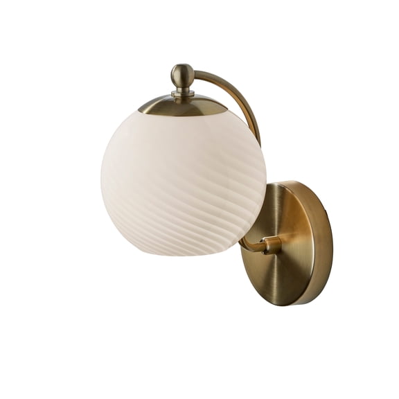 Adesso Swirl Arched Antique Brass Wall Sconce with Opal Swirl Glass Round Shade