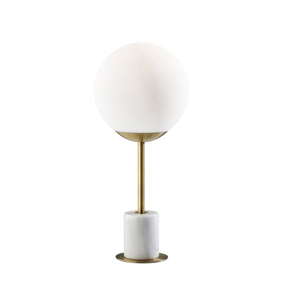 Adesso Terra 19" Modern Antique Brass & White Marble Table Lamp with Matte Glass Globe