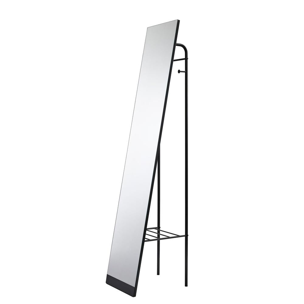 Elegant Full-Length Freestanding Rectangular Mirror with Storage Shelf