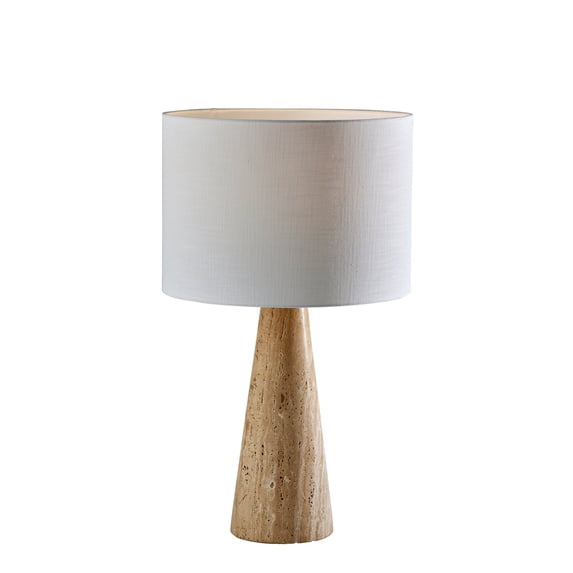 Adesso Travis 25.5" 3-Way Travertine Table Lamp with White Textured Drum Shade