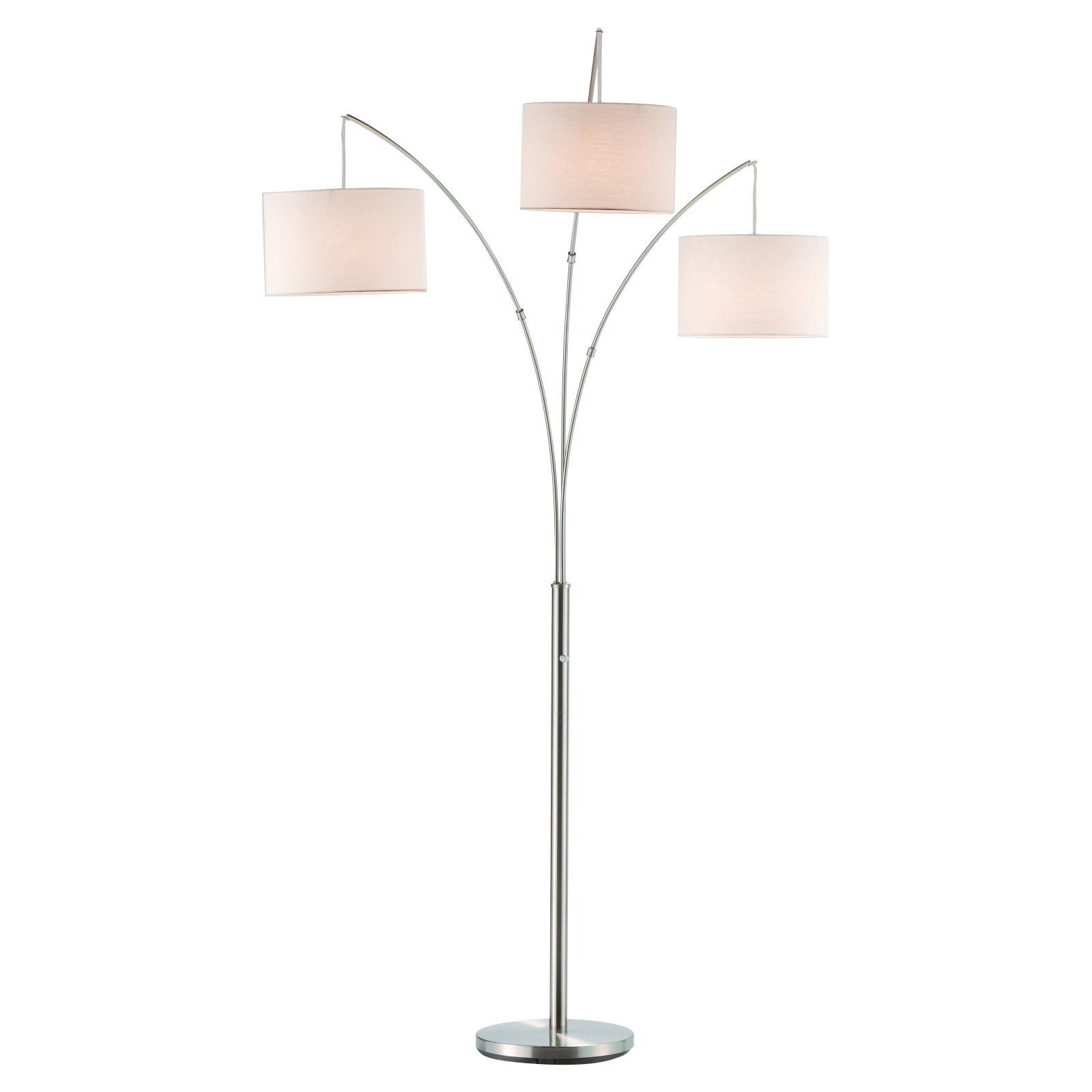 Trinity Brushed Steel 74'' Adjustable Arc Floor Lamp with White Shades