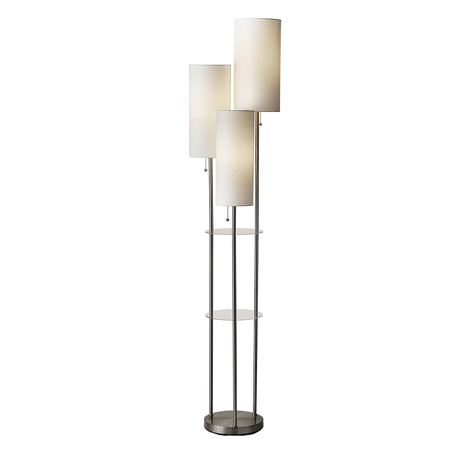 Brushed Steel Multi-Light Floor Lamp with Acrylic Shelves
