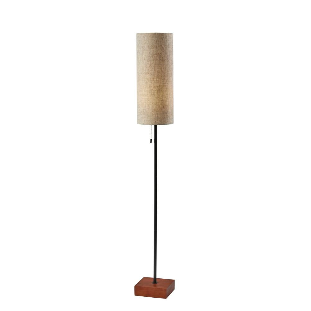 Modern Black and Walnut Floor Lamp with Textured Fabric Shade
