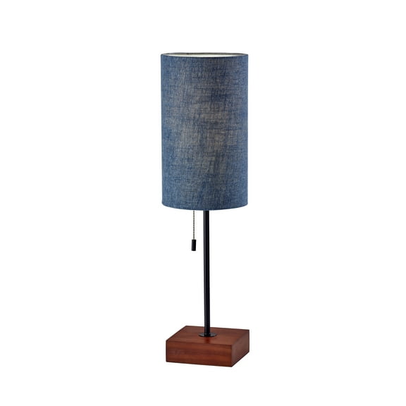 Adesso Trudy Table Lamp, Black Wood Base Textured Blue Fabric Shade