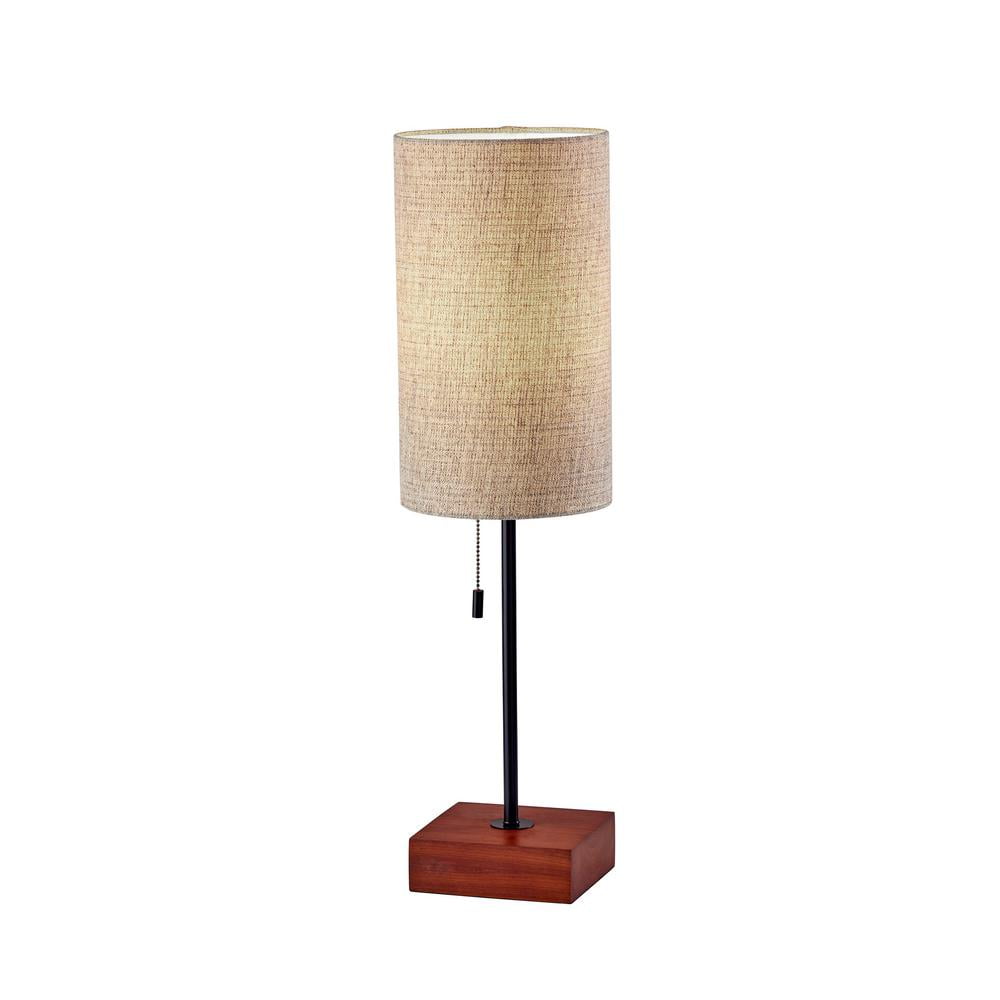Adesso Trudy Table Lamp, Black, Wood Base, Beige/Brown Textured Fabric Shade