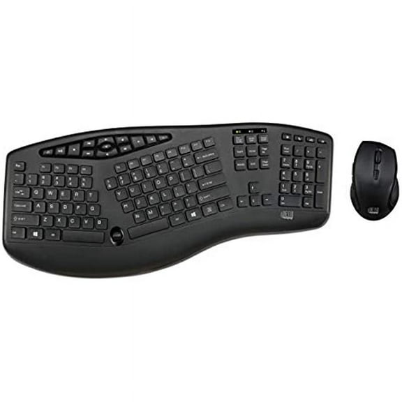 Adesso Truform Media 1600 (WKB-1600CB) 2.4GHz RF Wireless Ergonomic Keyboard and Optical Mouse , Multi-Media Keys and Adjustable DPI Mouse 5 Million Keystrokes Black