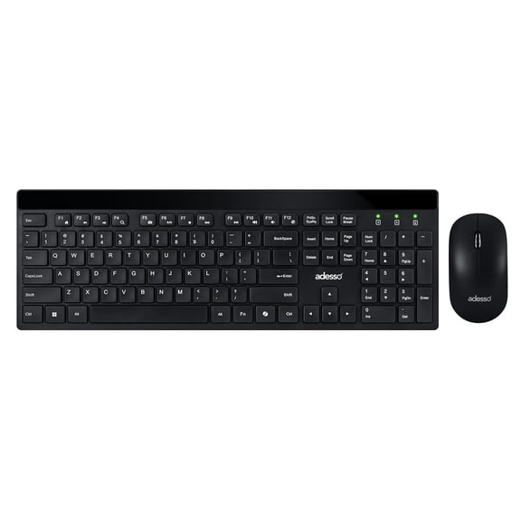Adesso WKB-1400CB Wireless Keyboard and Mouse Combo with CoPilot AI Hotkey, 2.4GHz Low Profile Quiet Switches, 104 Key Full Size, 12 Multimedia Hotkeys, for Windows 11 10 MacOS, Black