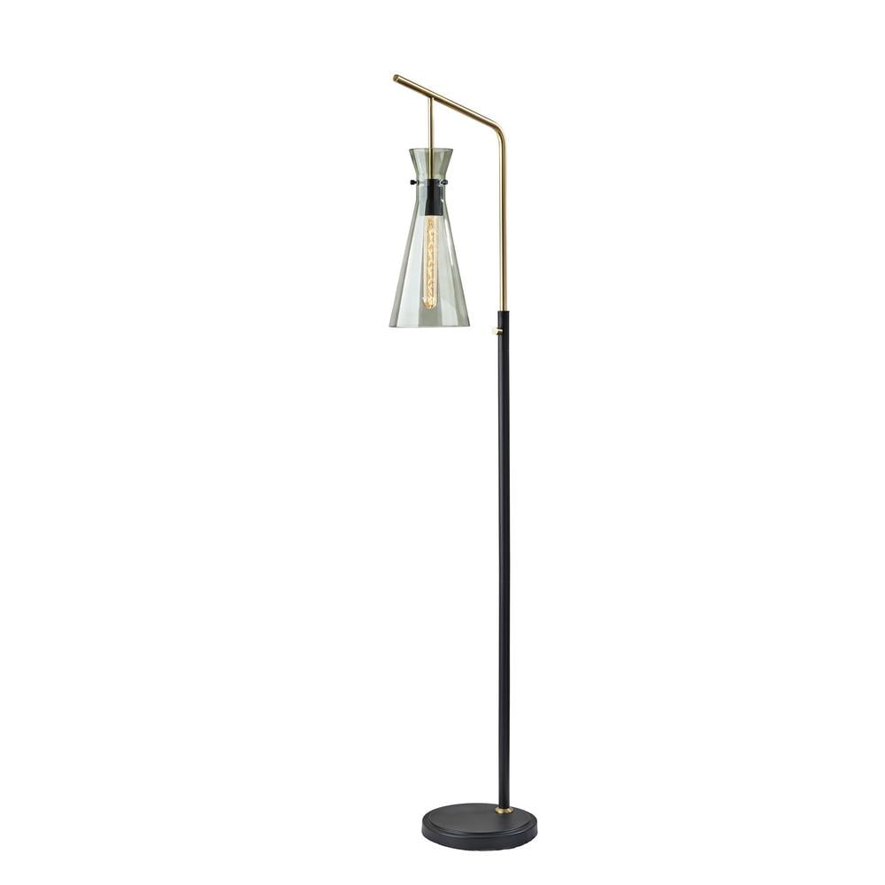 Adesso Walker 64" Black Task Floor Lamp with Smoked Glass Tapered Shade