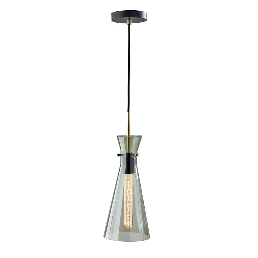 Walker 18'' Smoked Glass and Brass Mini Pendant Light
