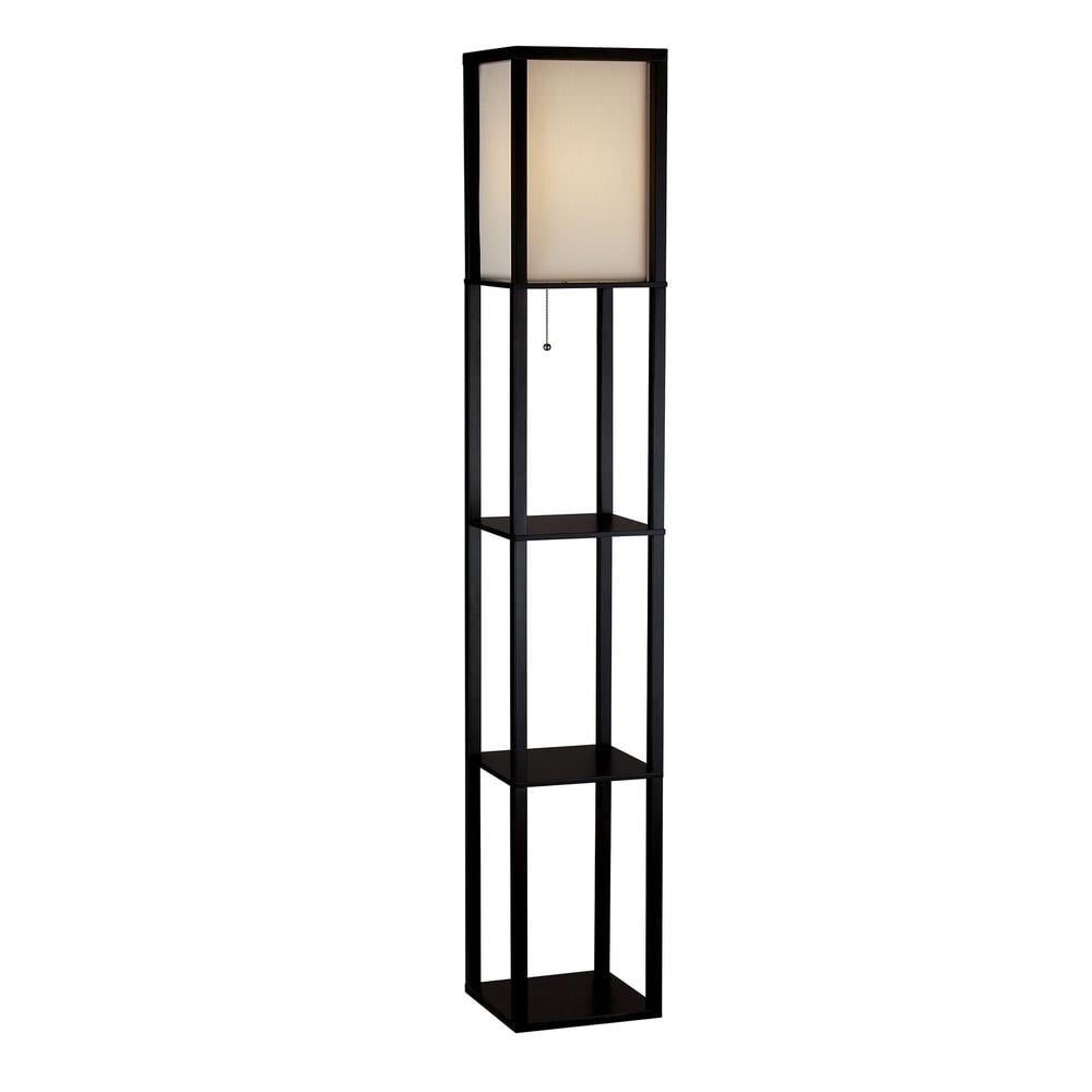 Black Walnut Shelf Floor Lamp with Natural Silk Shade
