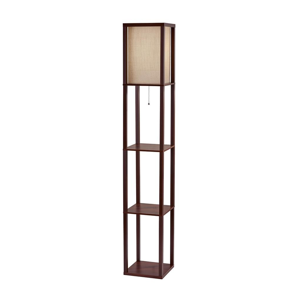Wright 17'' Walnut Wood Veneer Shelf Floor Lamp with Natural Shade
