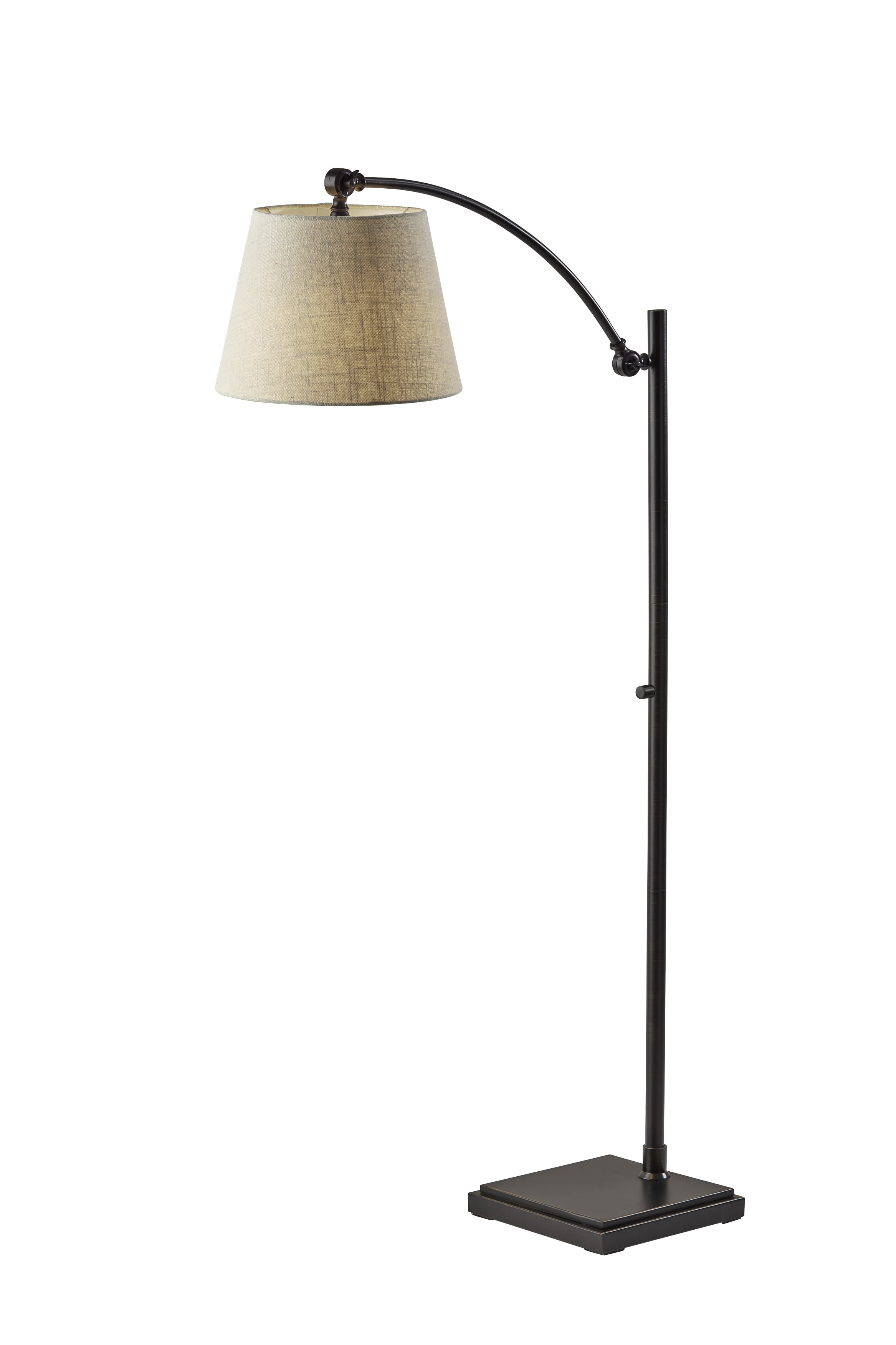 Adesso York Floor Lamp, Antique Bronze, Beige Textured Fabric Shade