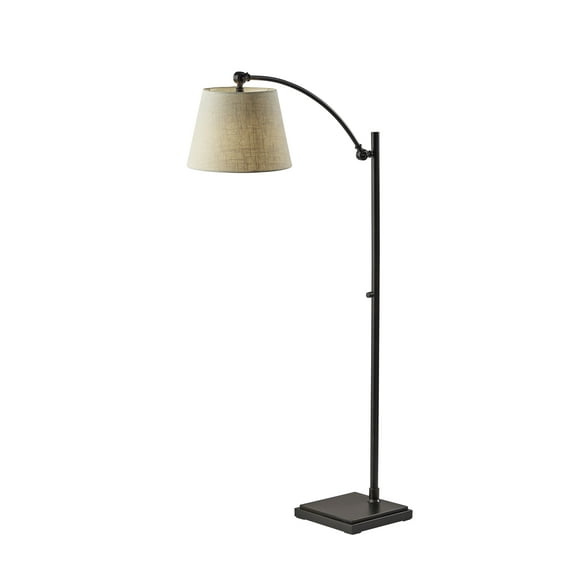 Adesso York Floor Lamp, Antique Bronze, Beige Textured Fabric Shade