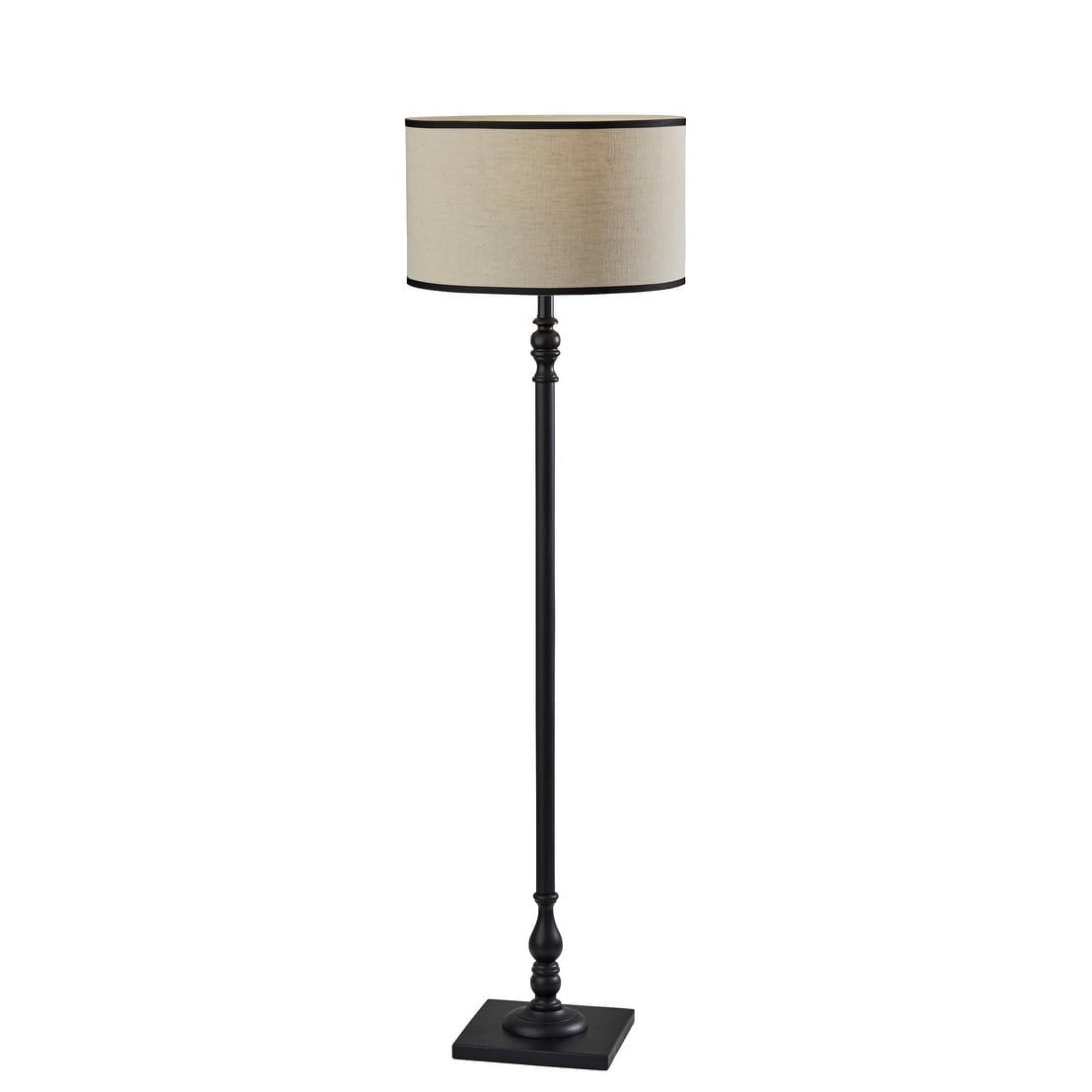 Adesso Zeek 58.75" 3-Way Black Wood Floor Lamp with Cream & Black Textured Drum Shade