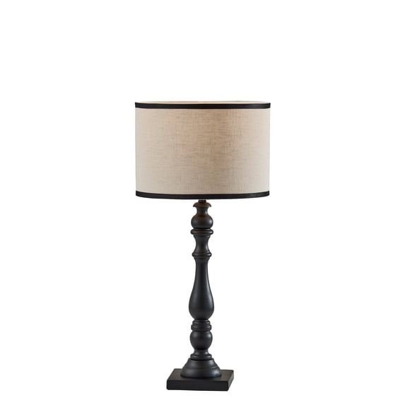 Adesso Zeek 27.75" 1-Light 3-Way Black Wood Table Lamp with Black Trim Cream Drum Shade